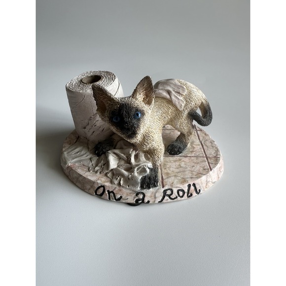 Living Stone Other - Living Stone Siamese Kitten Cat Figure Resin "On A Roll" 1998 3" Tall, 5" Wide